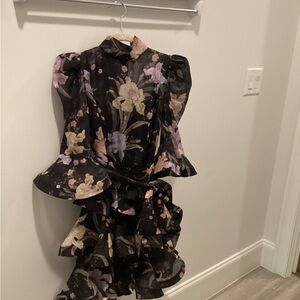 Zimmermann Black Puff Sleeve Peplum Mini Dress